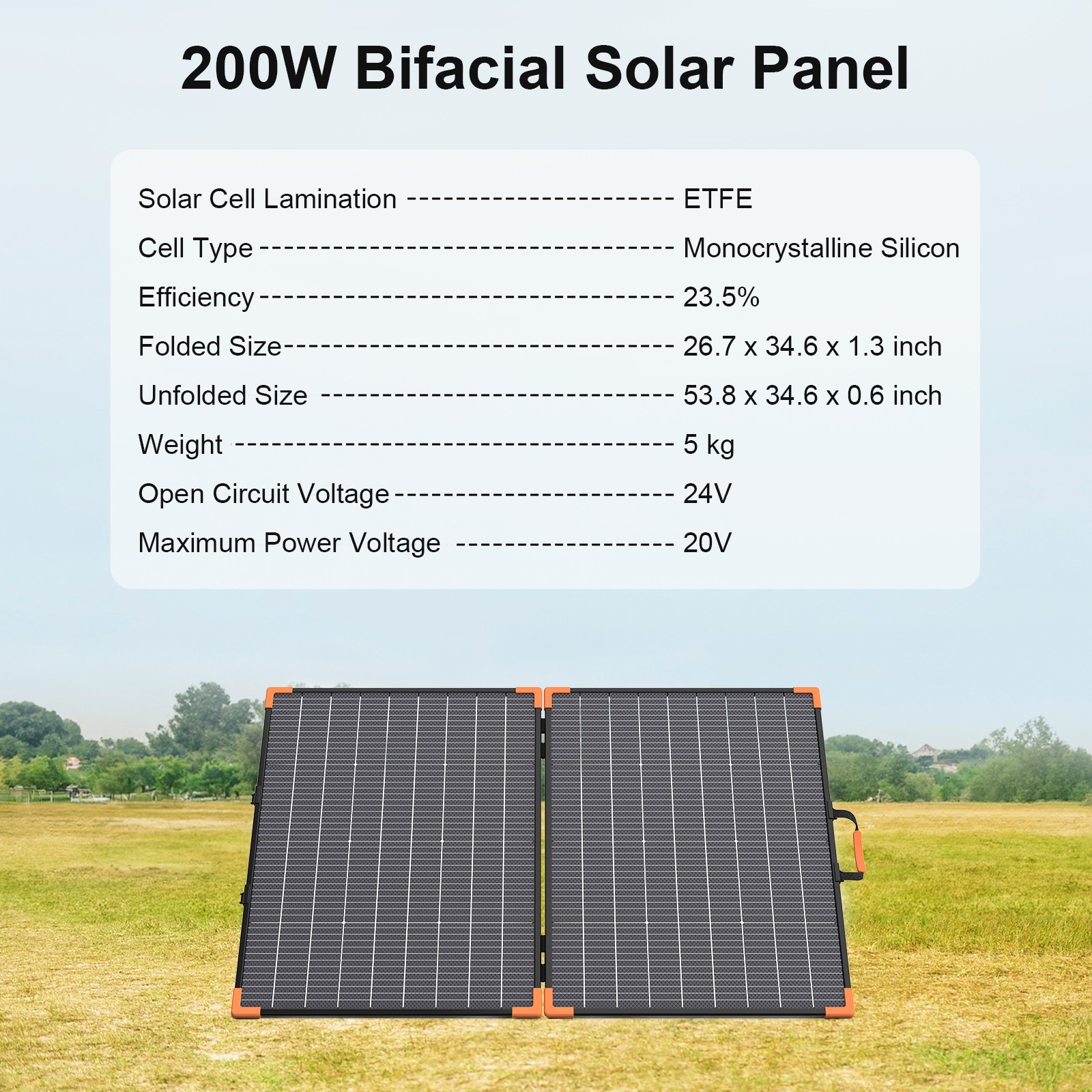 MHPOWOS 200W Solar Panel Bifacial Portable Foldable IP68 ‌Certified Refurbished