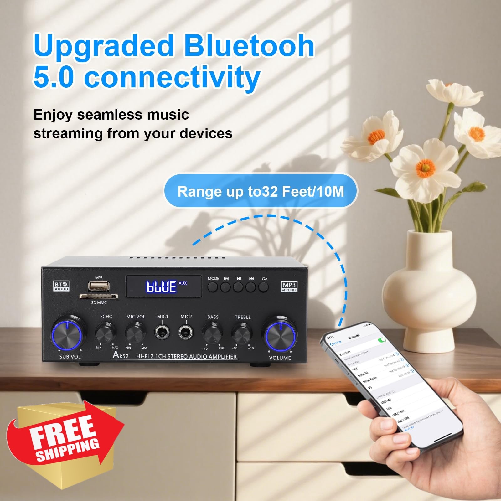 Joengoep AK52 2.1 Bluetooth Amp Sub Out FM USB MIC