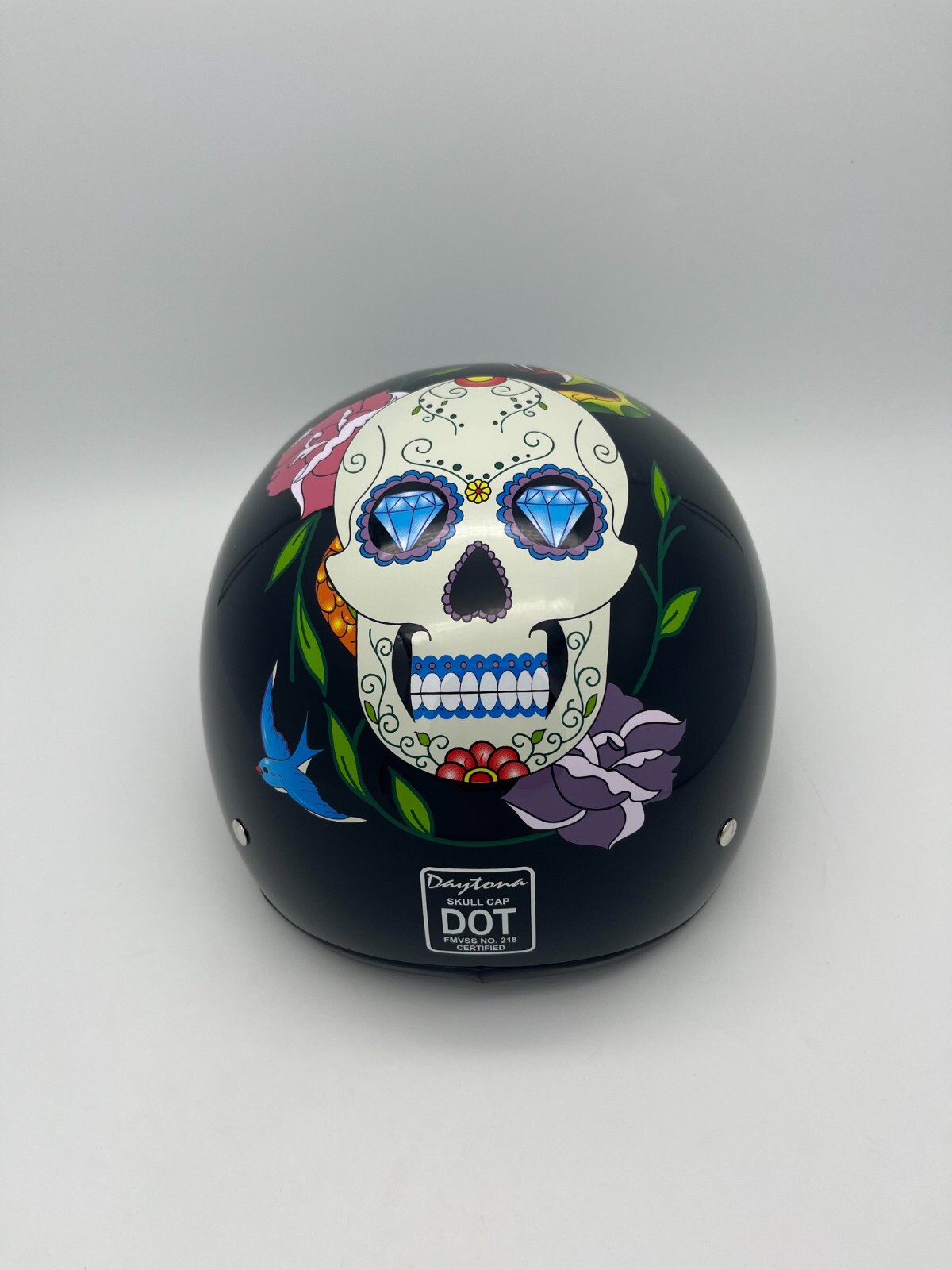 Daytona Skull Cap Half Shell Helmet Quick Release Diamond Skulls Small Open Box