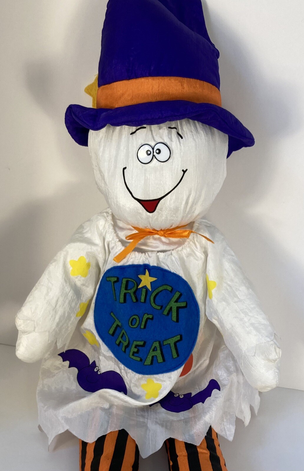 Nylon Trick or Treat Ghost Plush Stuffed 90s Halloween Int'l Silver Co 28" Long
