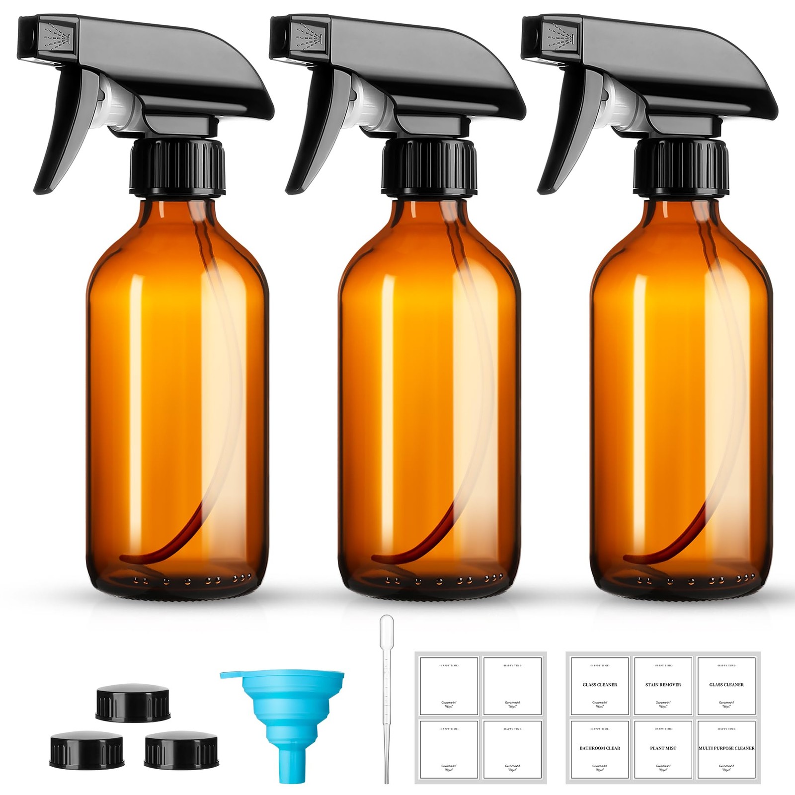 8Oz Amber Glass Spray Bottles,3 Pack Glass Spray Bottles Refillable Empty Bot