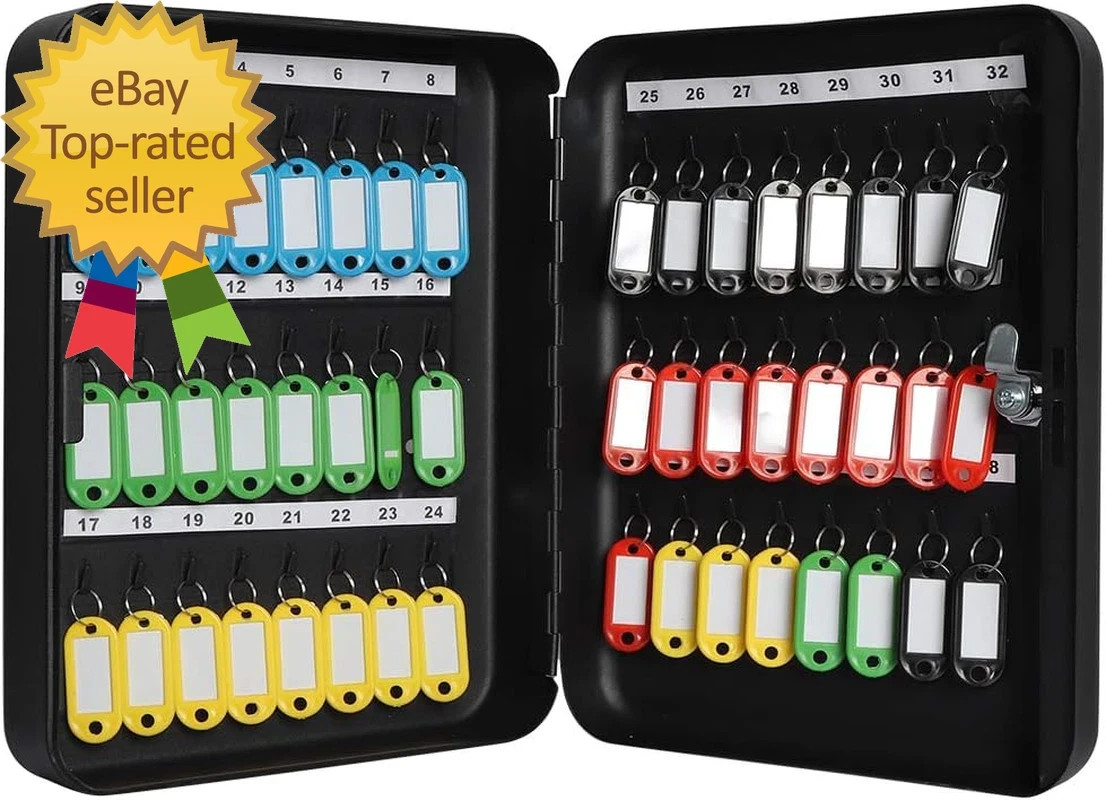 Wall Mount Key Storage Box with Code, Locking Key Cabinet Security, 48 Key Hooks
