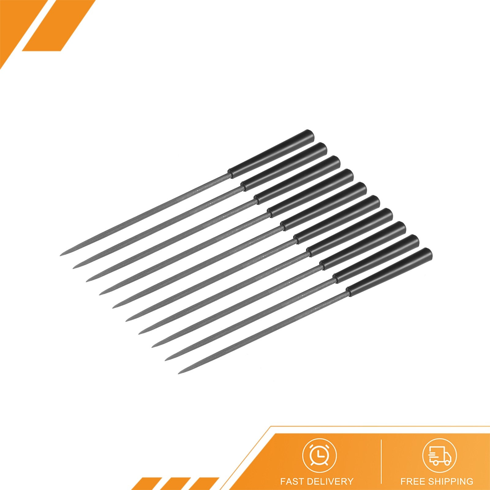 10pcs - Second Cut Steel Round Needle File with Plastic Handle 3mm x 140mm
