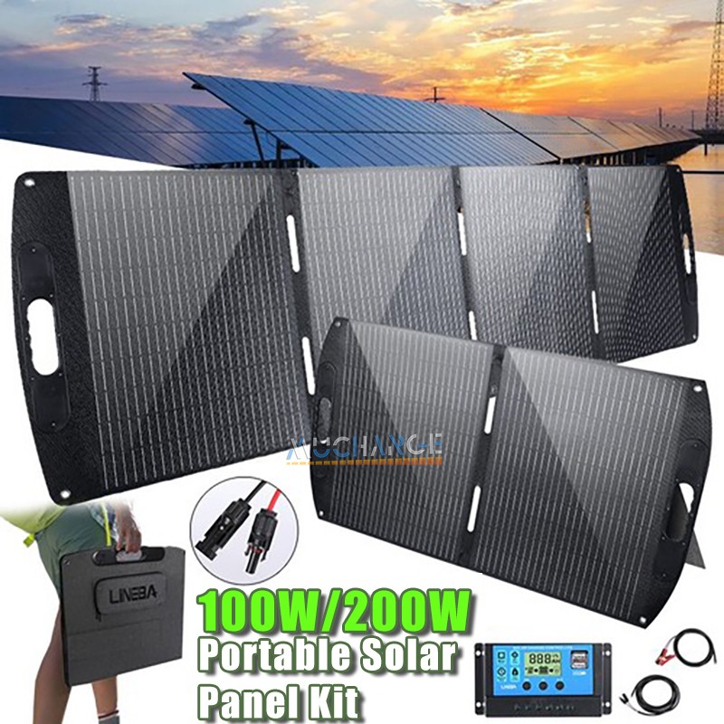 200W Foldable Mono Solar Panel Kit ETFE Solar Charge Controller for Camping RVs
