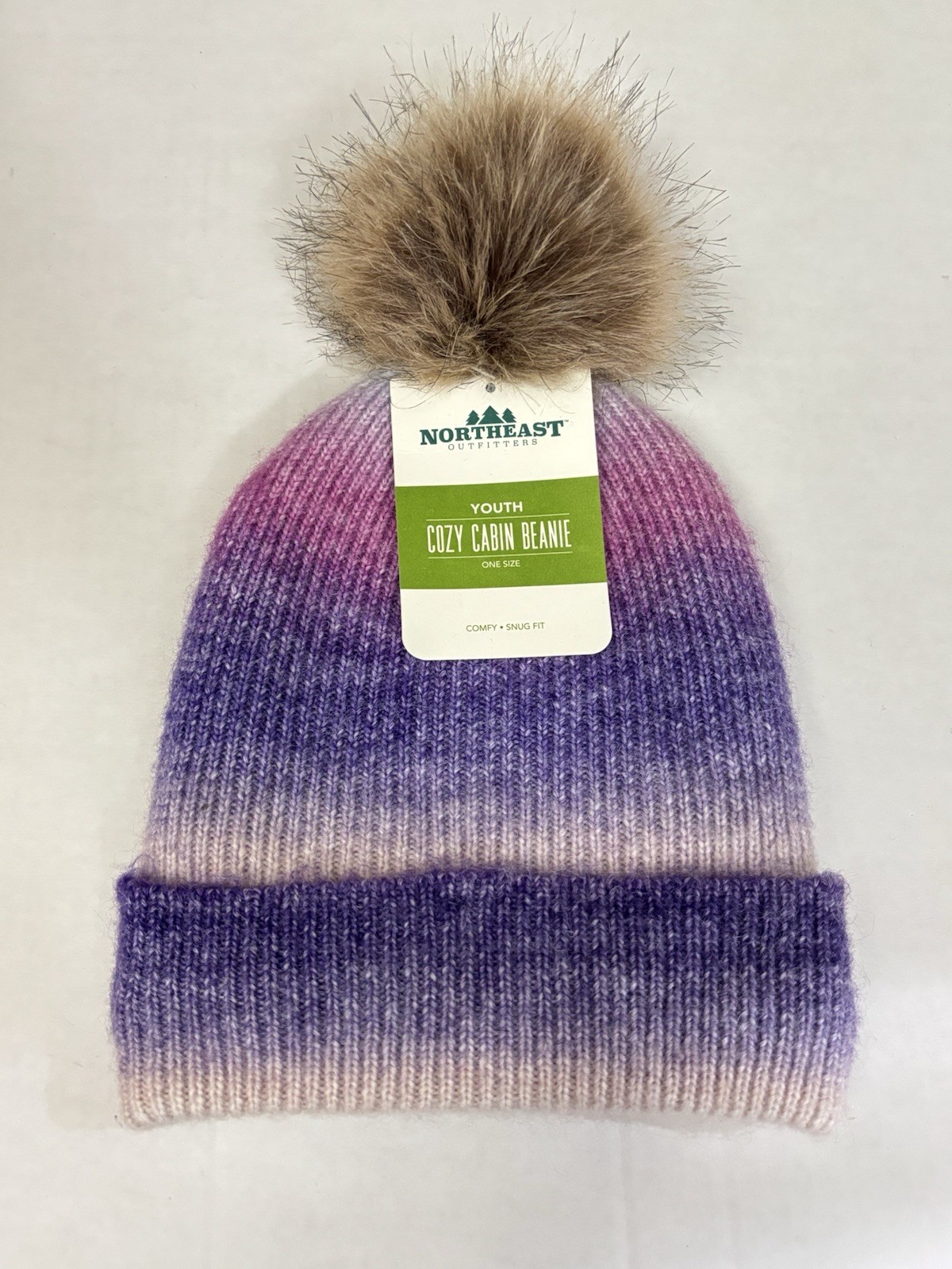 New! Northeast Outfitters Girls’ Neo Cozy Cabin Rainbow Fade Fur Pin Beanie