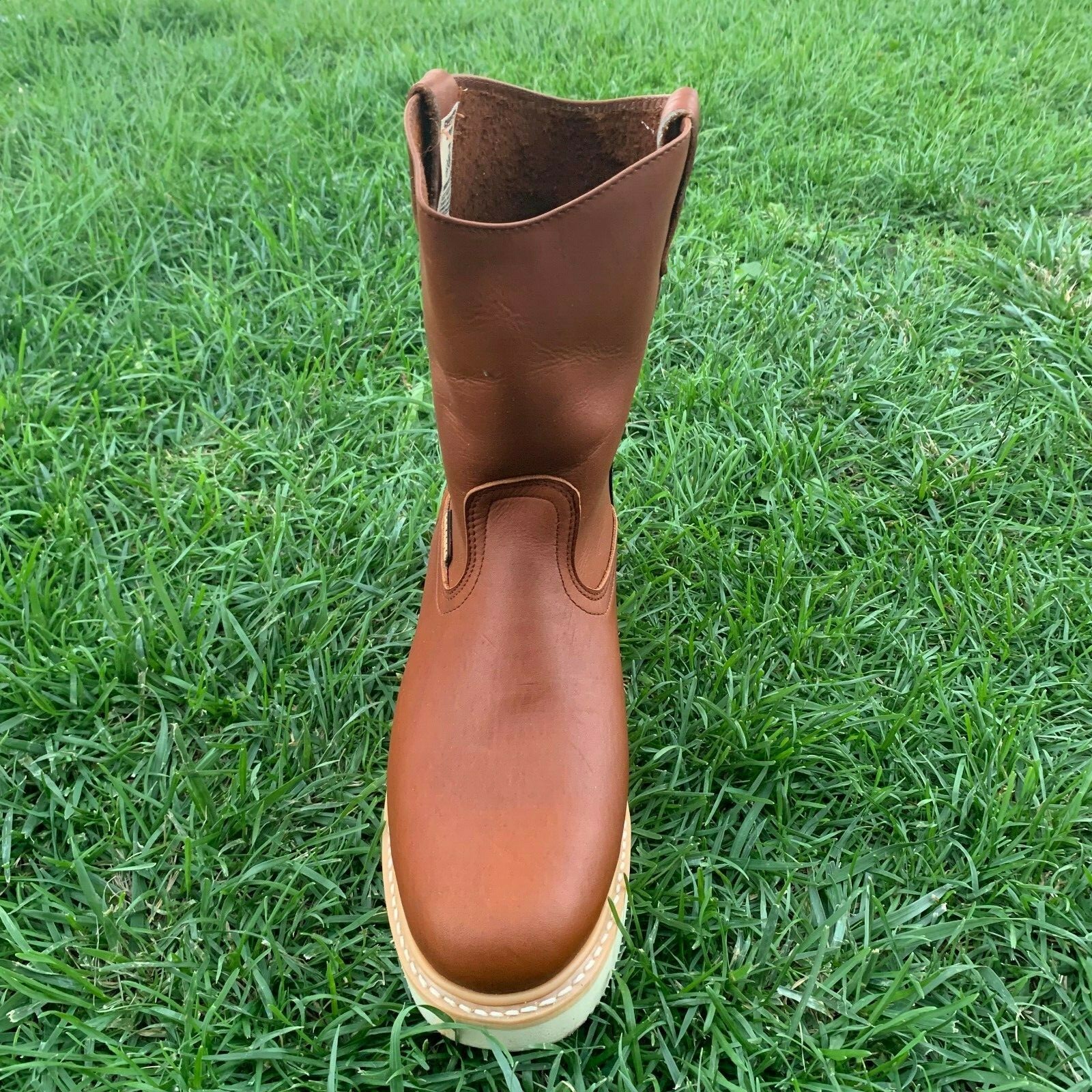 Men's STEEL TOE Leather Work Boots Light Weight Pull On Water Oil Resistant 415