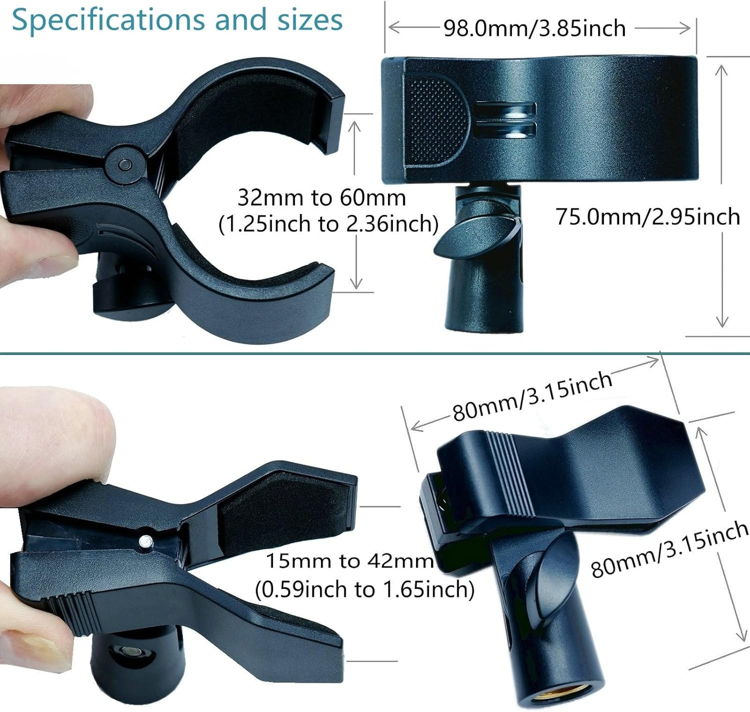 2 Pack Universal Microphone Clip Holder for Dynamic & Condenser Mics - Adjustab