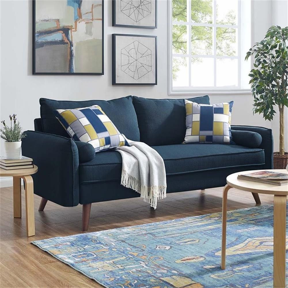 Modway Revive Modern Fabric Upholstered Sofa in Azure & Walnut