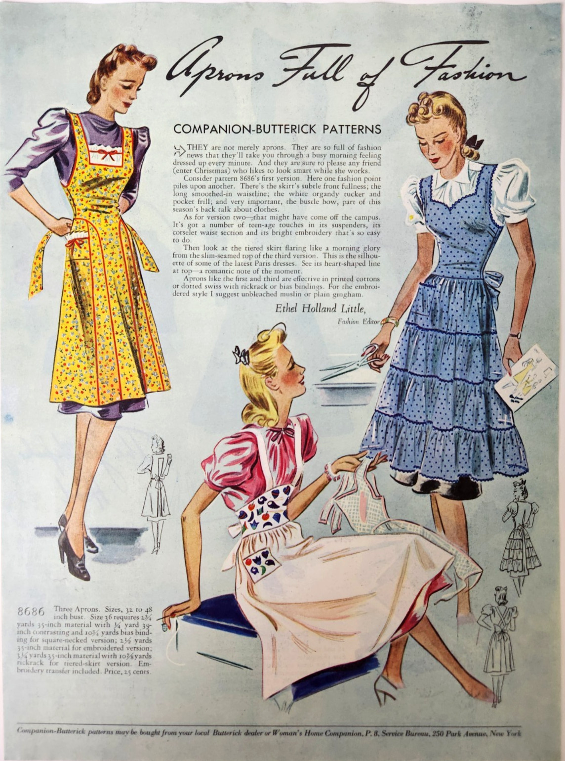 Butterick Fashion Women Aprons Vintage 1939 Magazine Print Ad