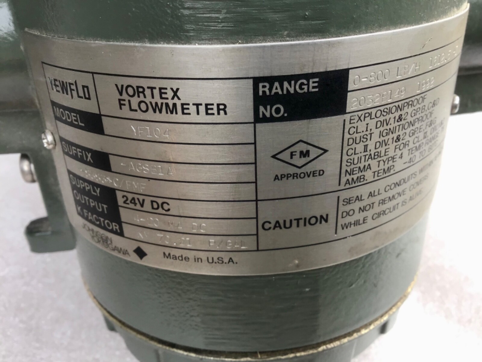 Vortex Yokogawa Flowmeter 24V DC.