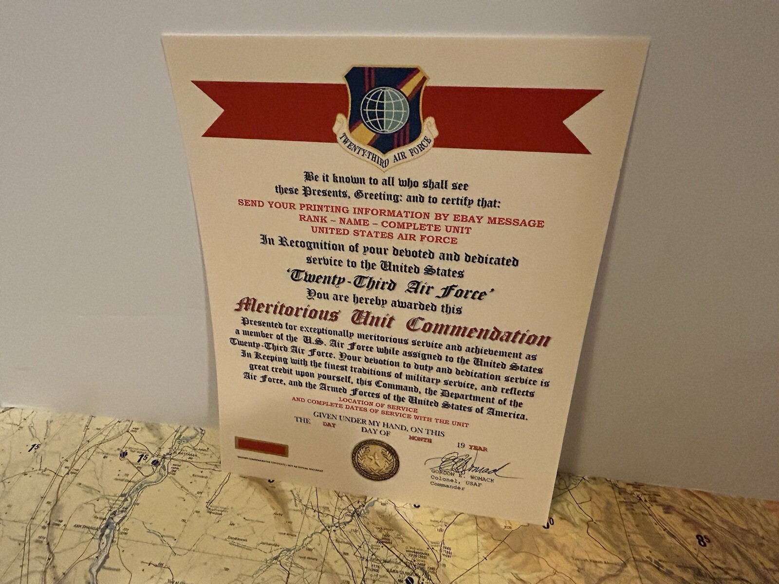 U.S. AIR FORCE / 23RD AIR FORCE - MERITORIOUS UNIT COMMENDATION CERTIFICATE