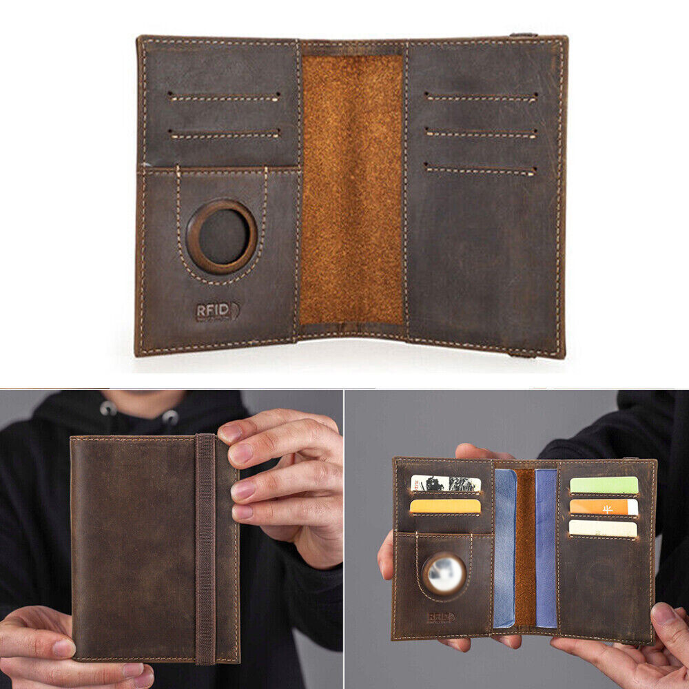 Leather RFID 2 Passport Holder Bag Wallet AirTag 5 Card Slot Travel US