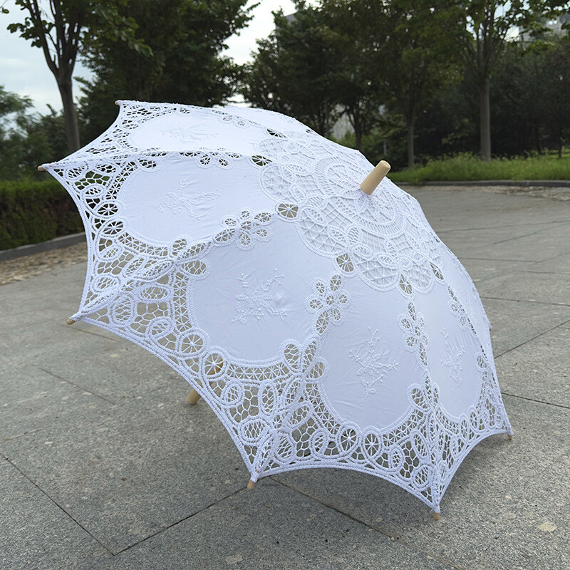 NEW Lace Retro Embroidery Sun Lace Umbrella Princess Dance Umbrella White