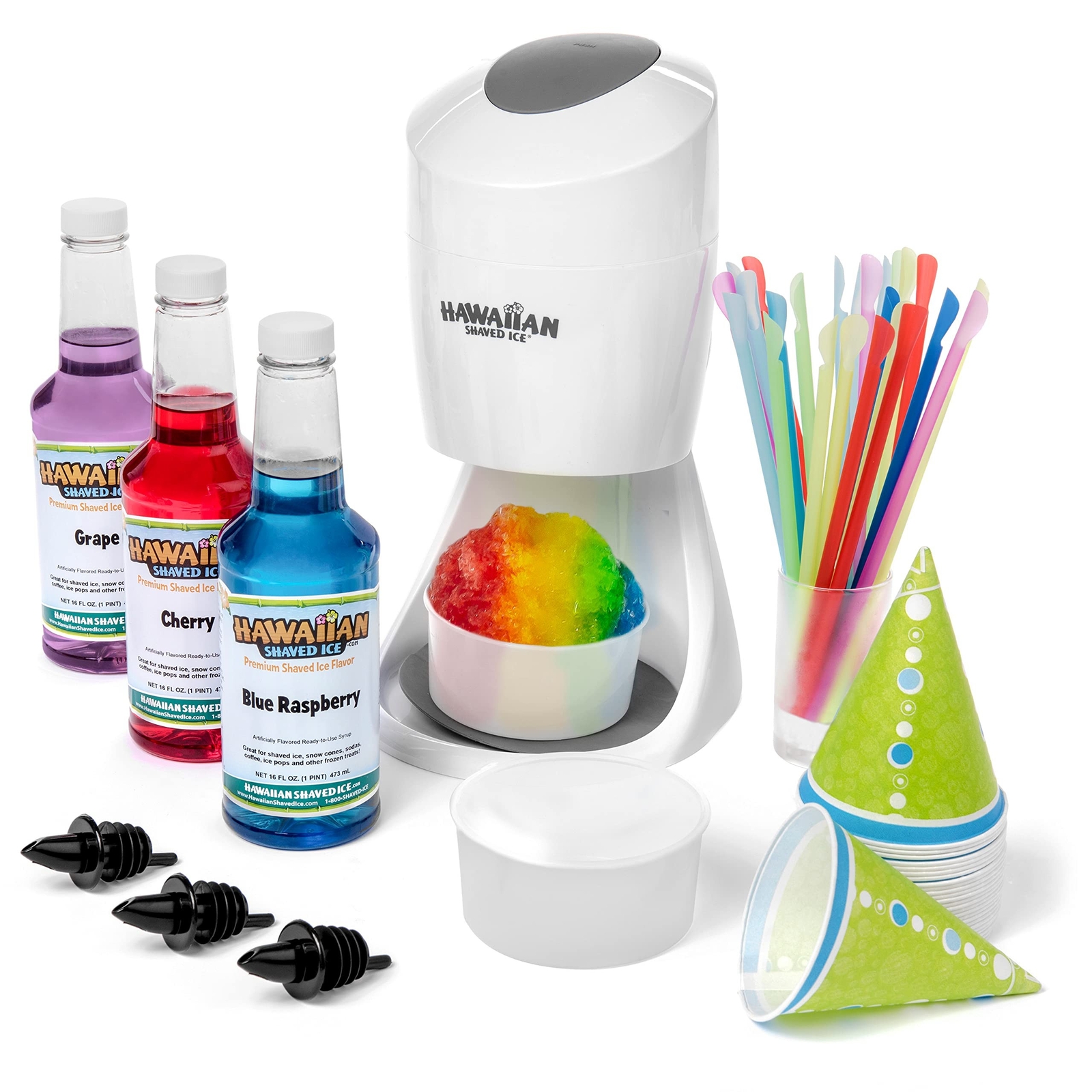 Hawaiian Shaved Ice S900A Shaved Ice and Snow Cone Machine with 3 Flavor Syru...