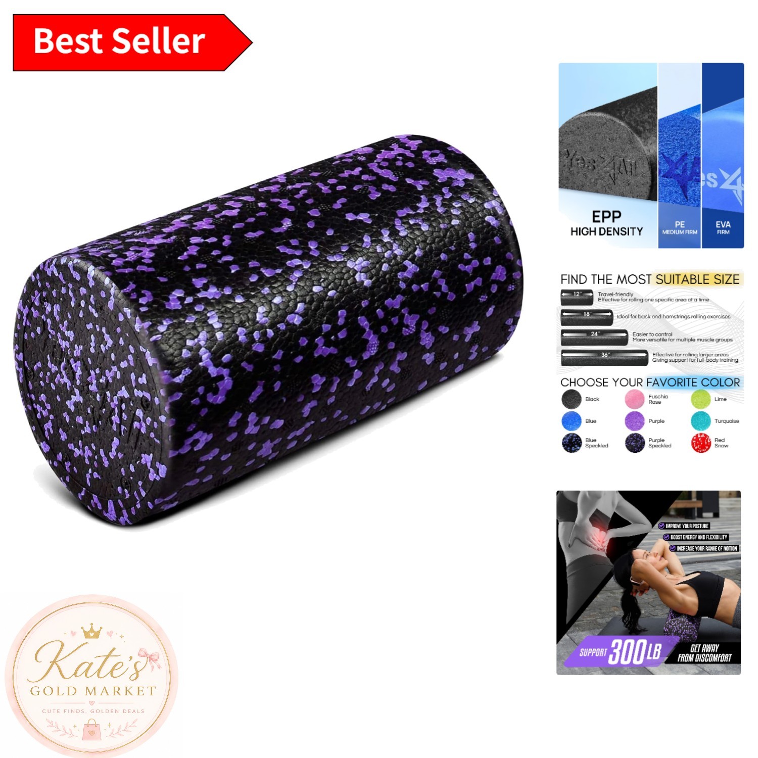 High-Density Purple Foam Roller - 12 Inch for Back Pain, Yoga & Stretching