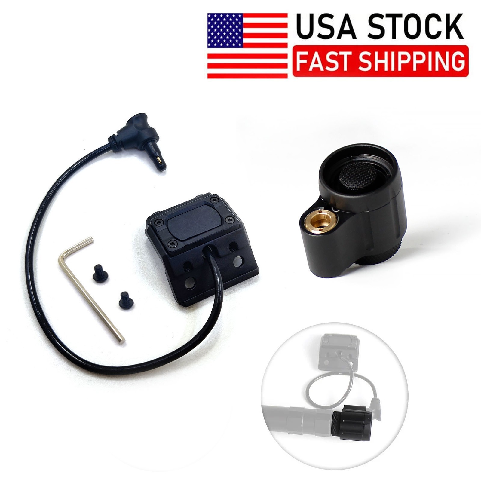 M300 M600 Tactical Flashlight Dual Function Rear Tailcap & Button Light Switch