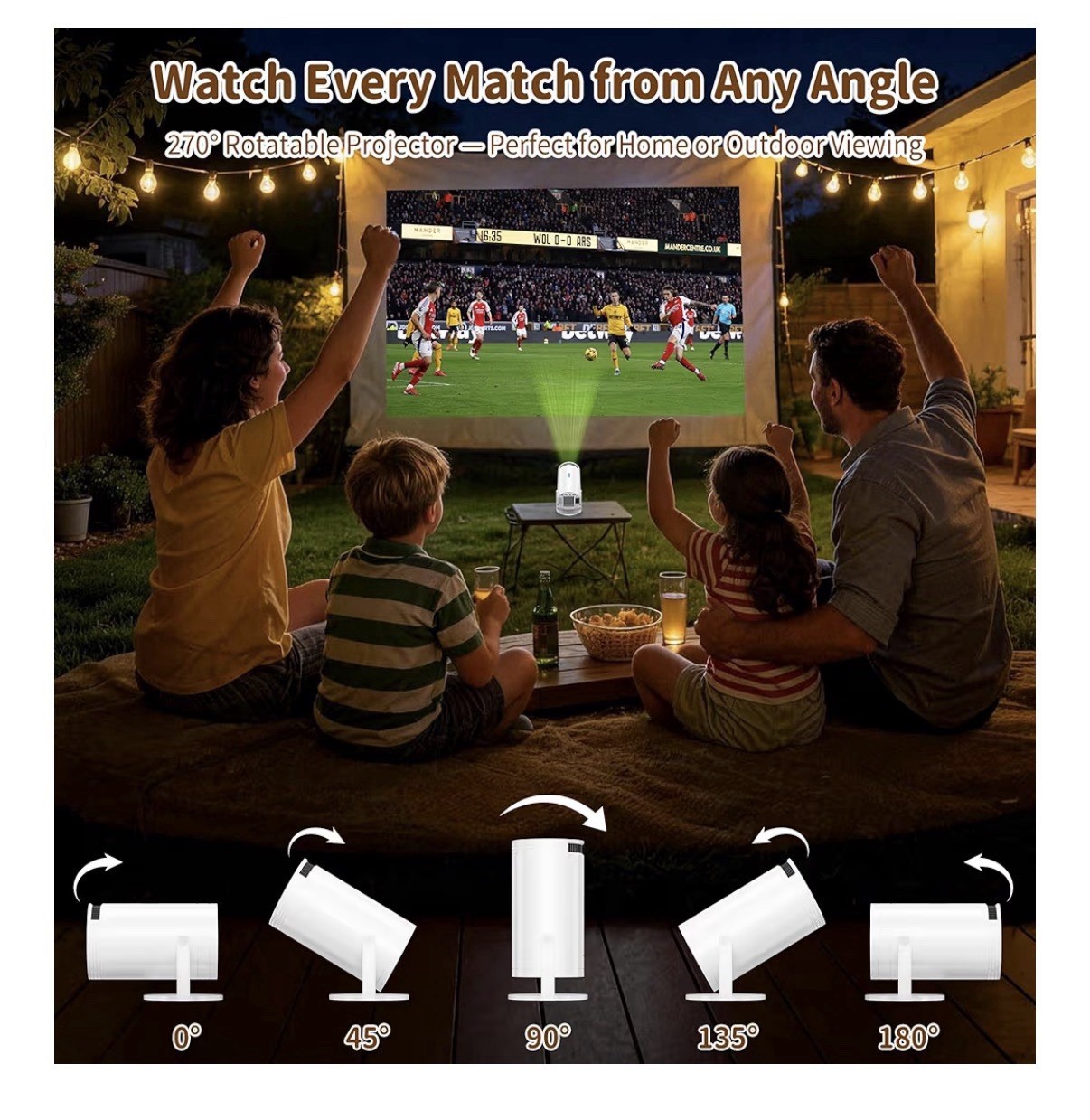 Mini DLP Projector 1080P Native 4K Support 270° Rotatable Electric Keystone