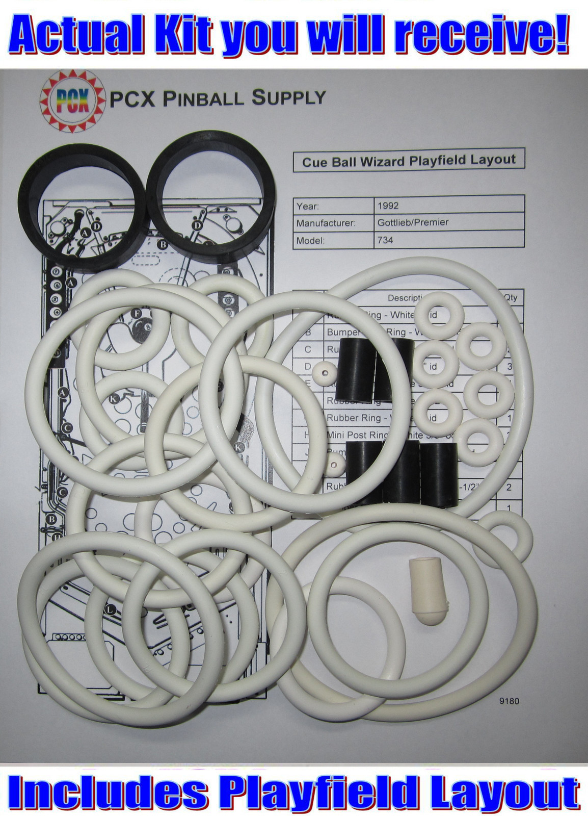1992 Gottlieb/Premier Cue Ball Wizard Pinball Machine Rubber Ring Kit