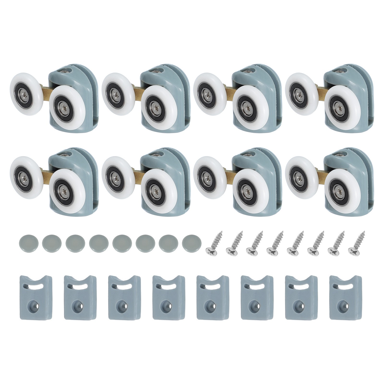 8Pcs 23mm Double Shower Door Rollers Plastic Top Wheels Pulleys Guide Grey