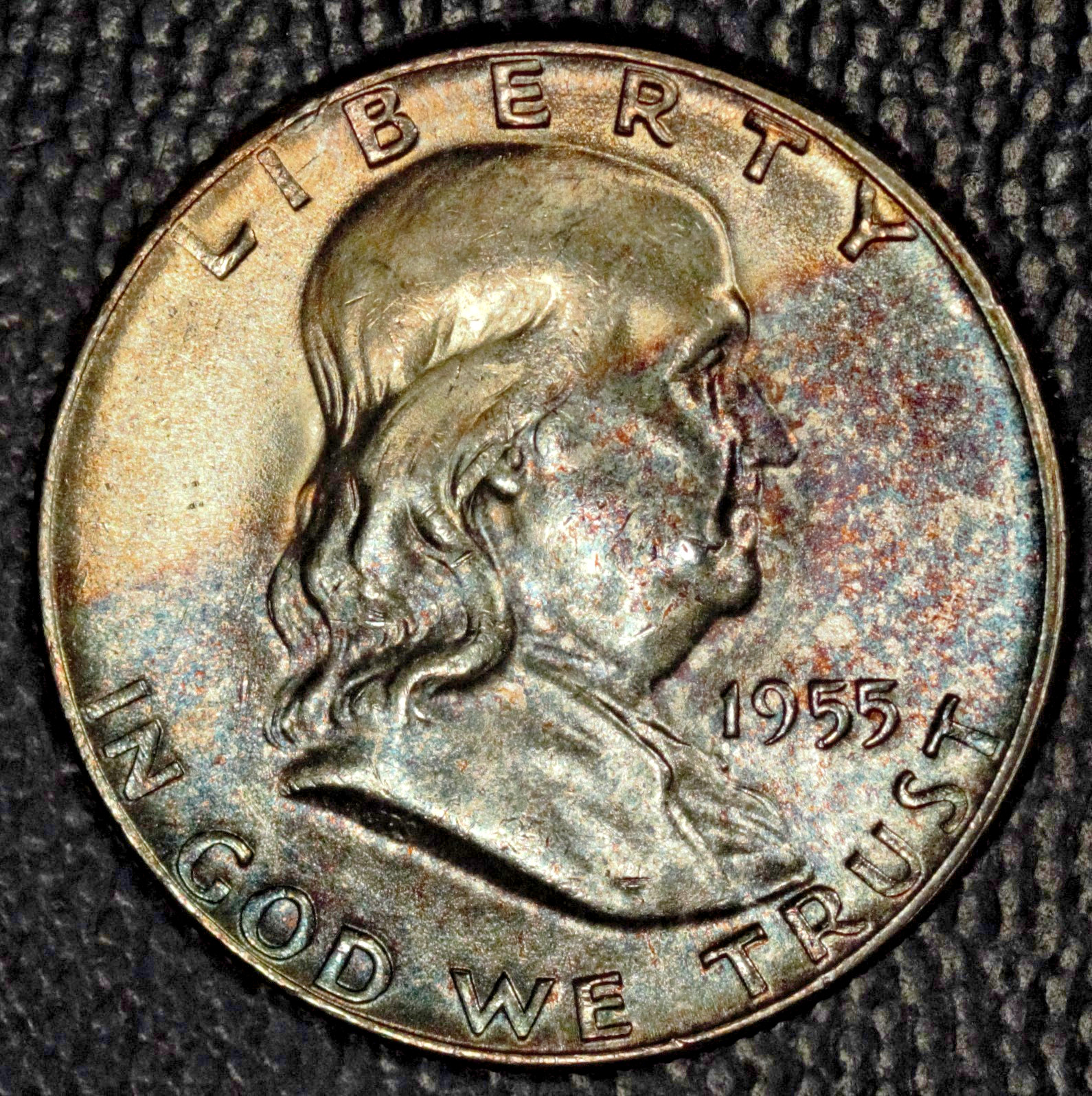 1955 Franklin Half Dollar, Very Choice BU, Pretty Toning