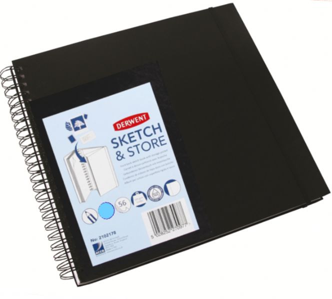 Derwent Sketch and Store 12" Square Hard Back Sketch Book with Storage Pocket