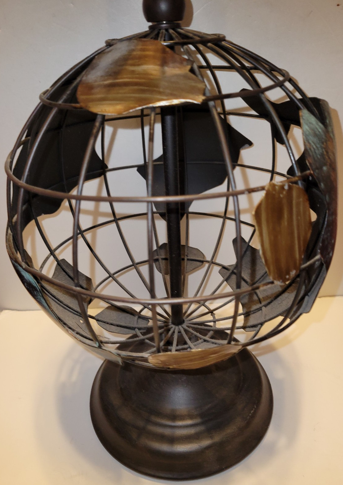 Metal Iron Double Globe Rustic Bronze Armillary Sphere 24" Tabletop Decor Vtg
