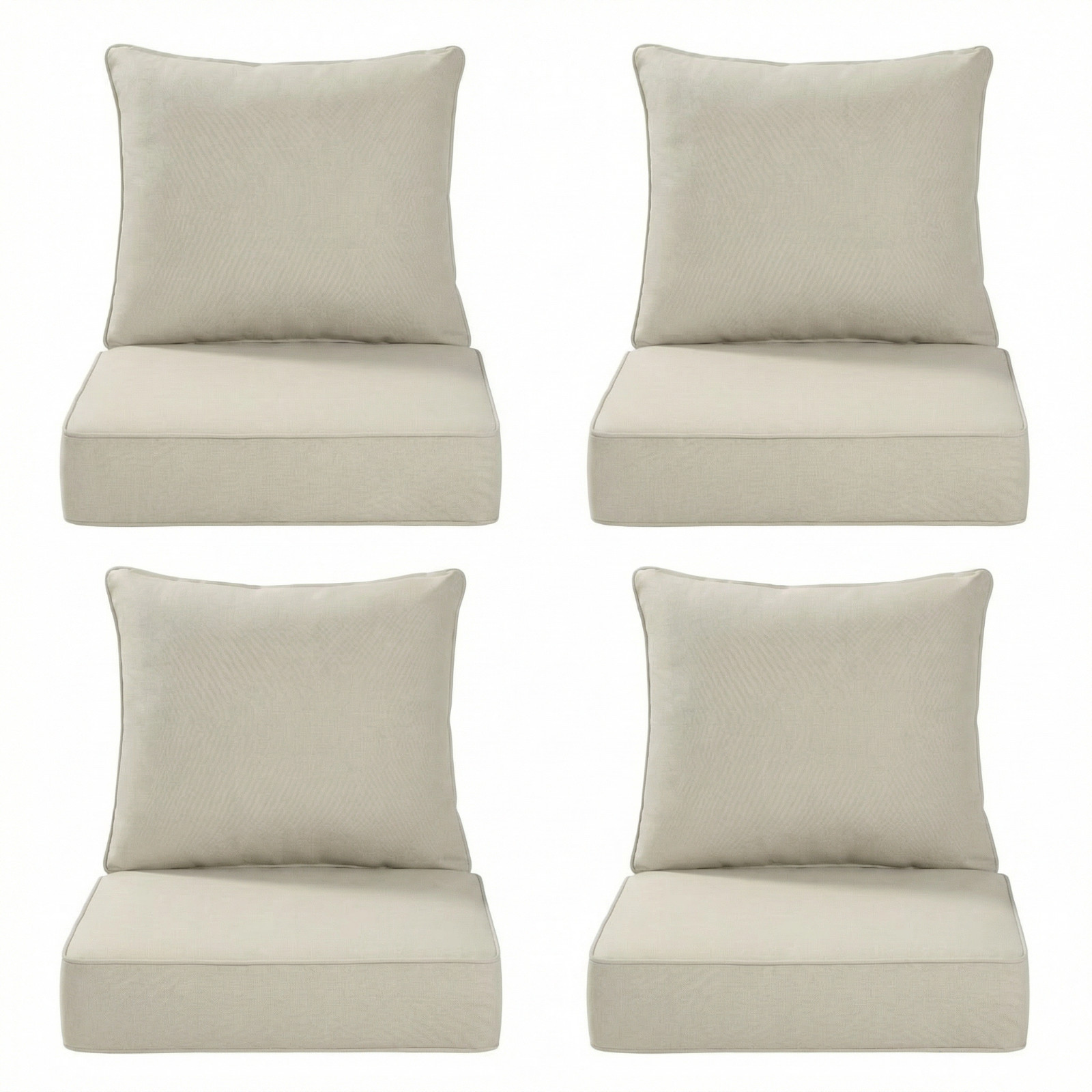 4 Chair Deep Seat Patio Cushion Set (8pc) 24x24x6" Seat Beige Olefin 24x22" Back