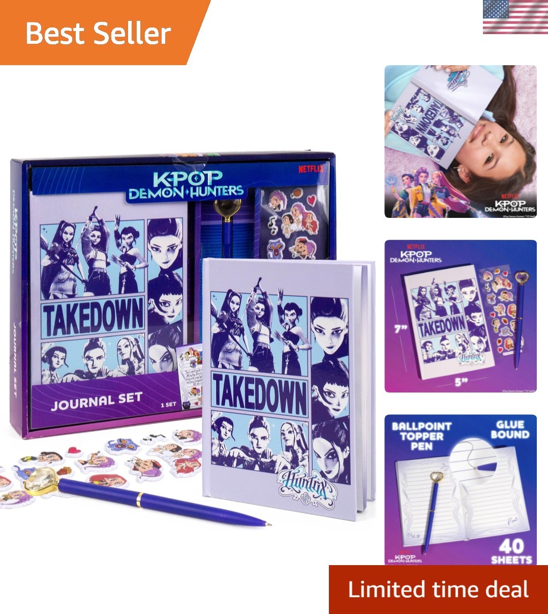 Kpop Demon Hunters Journal Set, 40 Double-Sided Lined Pages, Bonus Kpop Stick...