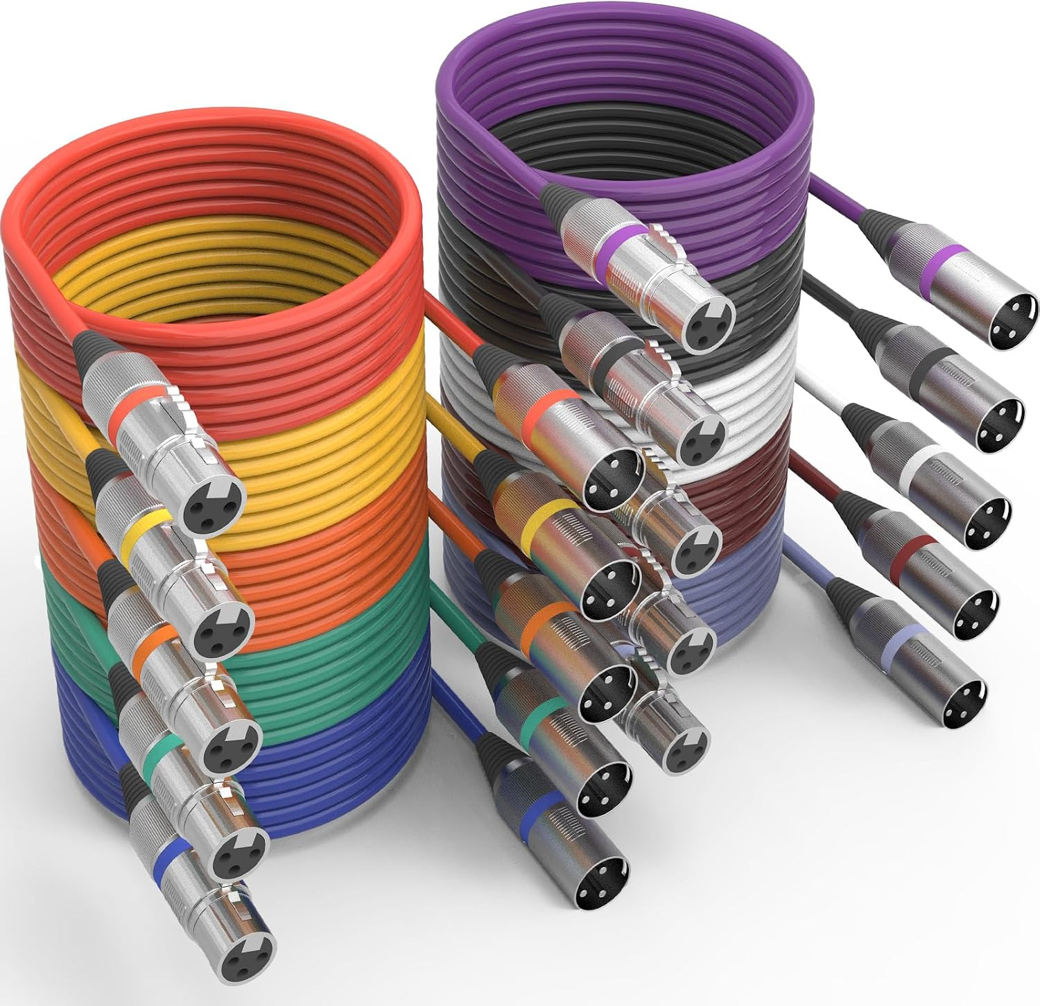 10 Pack XLR Cable 6Ft Multicolor Male to Female Microphone Cable | 3 Pin Balance