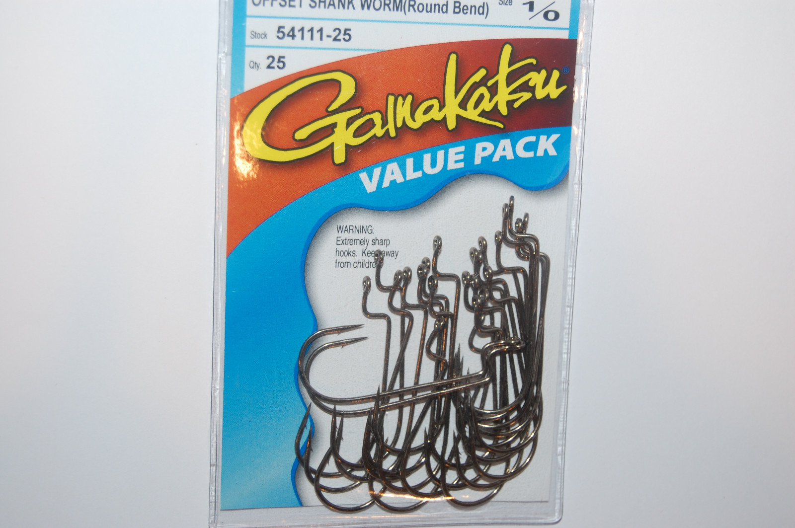 gamakatsu 1/0 bass offset shank worm round bend rb hooks value pack 54111-25