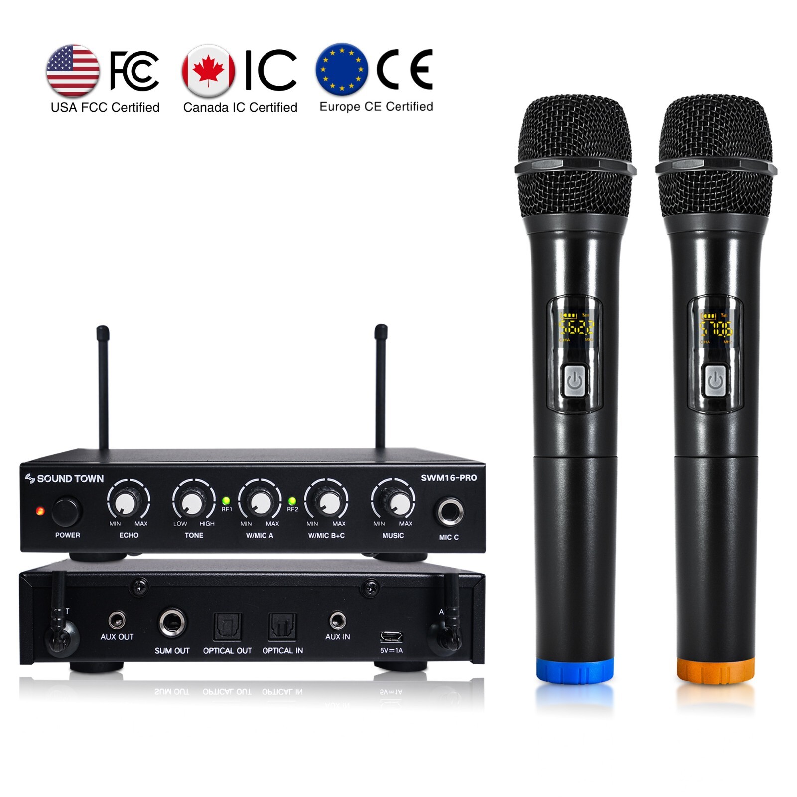Sound Town Wireless Microphone Karaoke Mixer w/ Optical(Toslink) AUX (SWM16-PRO)