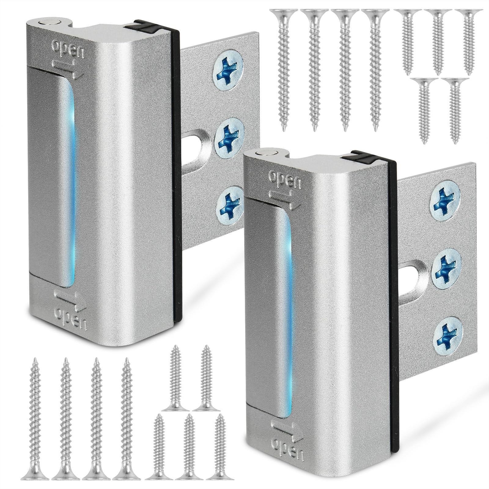 Home Security Door Reinforcement Lock, Upgraded Front 2 Pack, Silver
