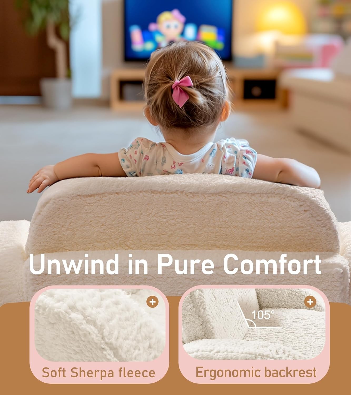 2-in-1 Sherpa Fold Out Kids Couch Extra Wide Comfy Toddler Chair Convertible NEW