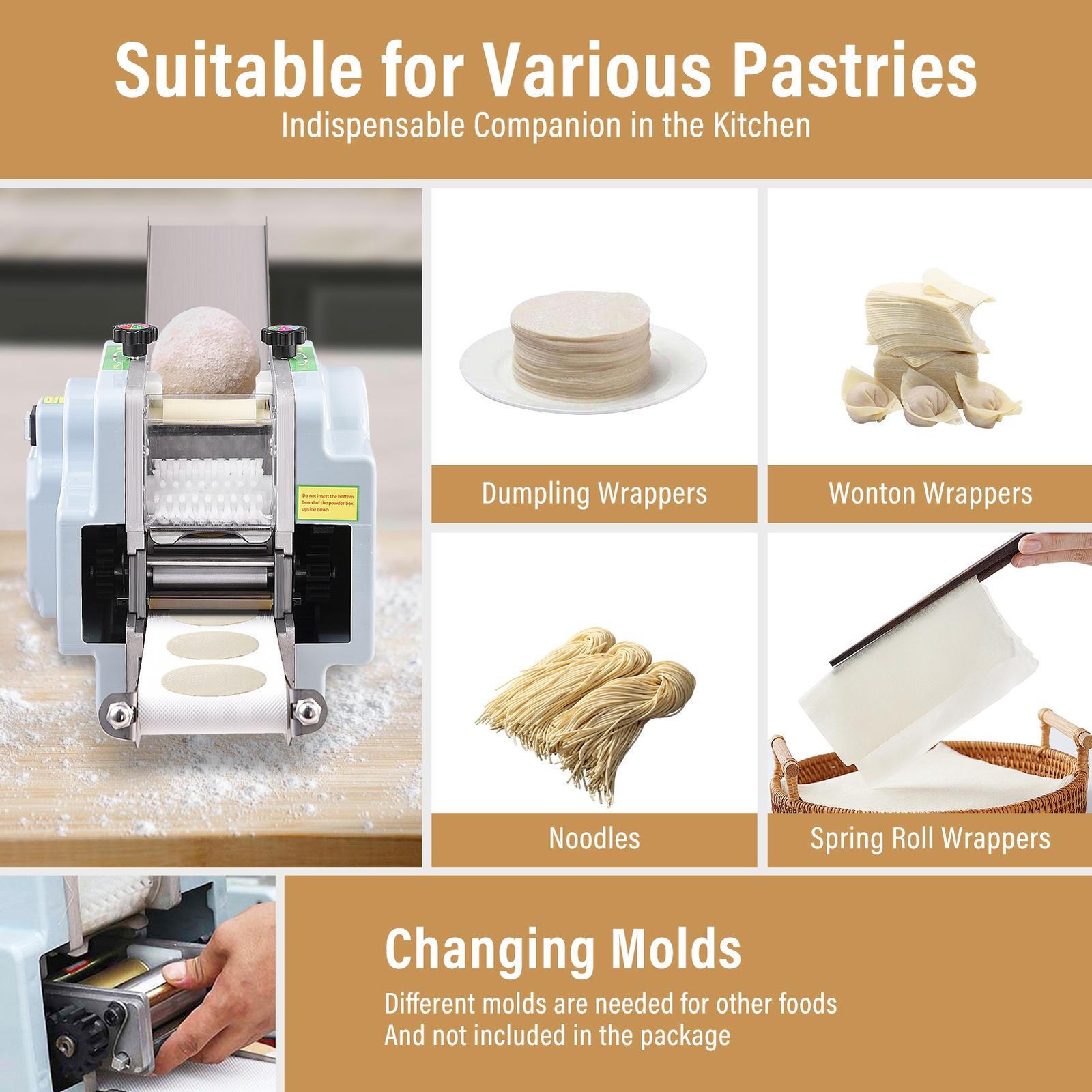 110V Dumpling Wrapper Maker 50-60 Pieces/Min Automatic Dumpling Skin Machine