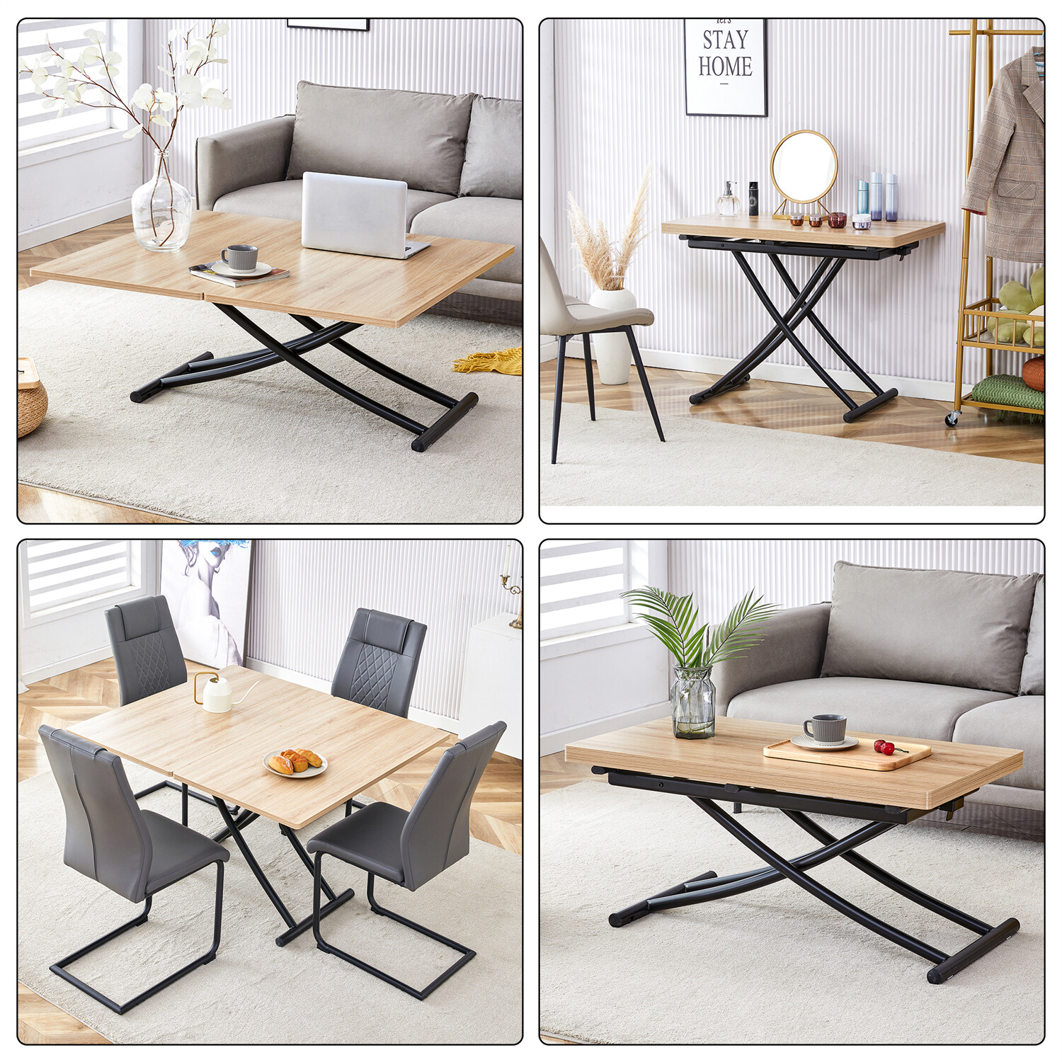 Modern Dining Table Wood Table Kitchen Dining Table with Metal Legs For 4 Person