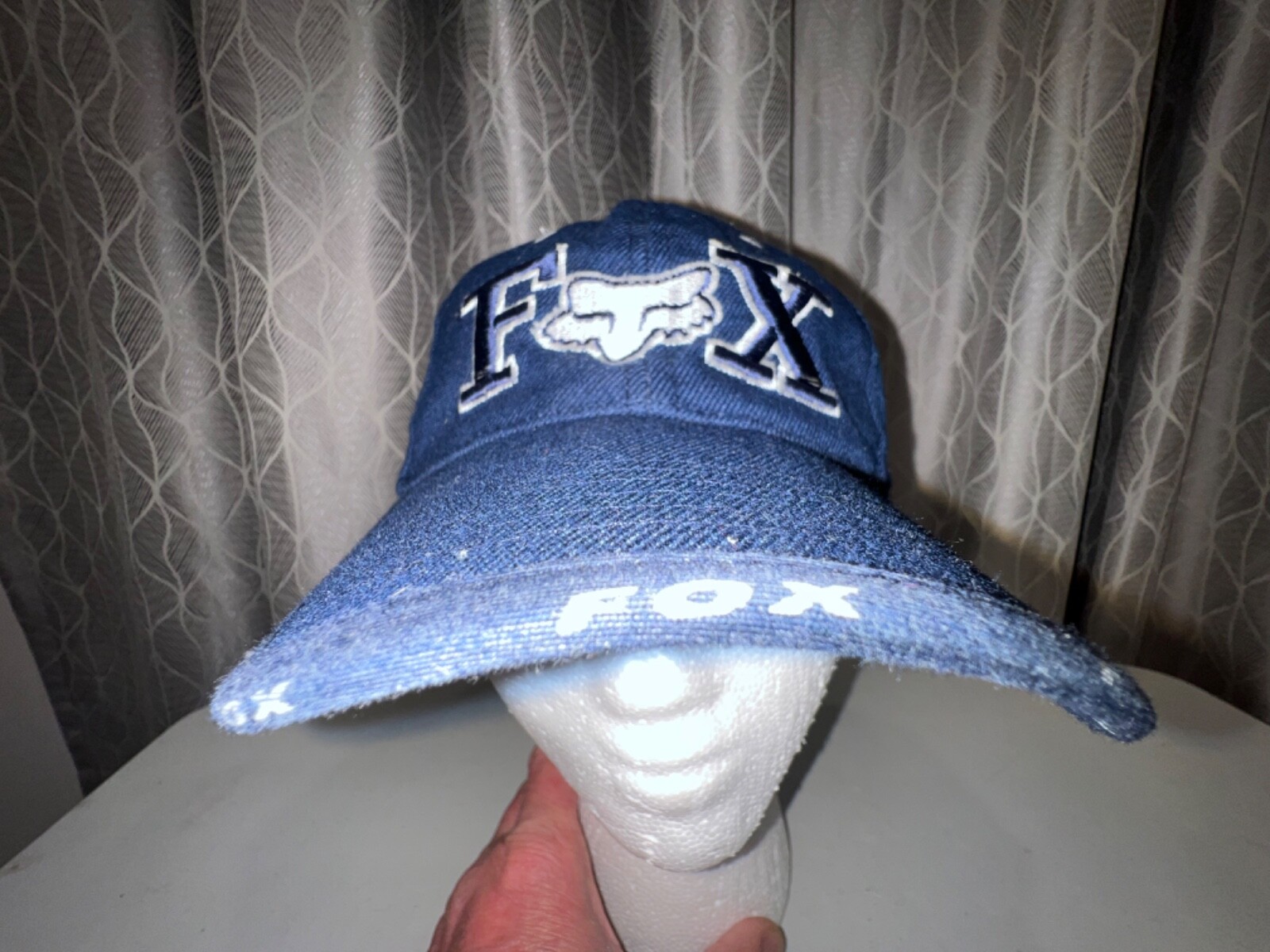 Fox Racing Logo Navy blue with White Hat Cap Hook Loop Good Condition