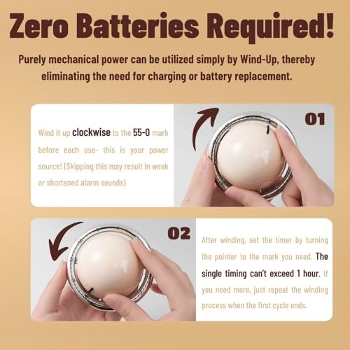 Planet-Shaped Mechanical Timer | No Batteries Needed | 59-Minute White