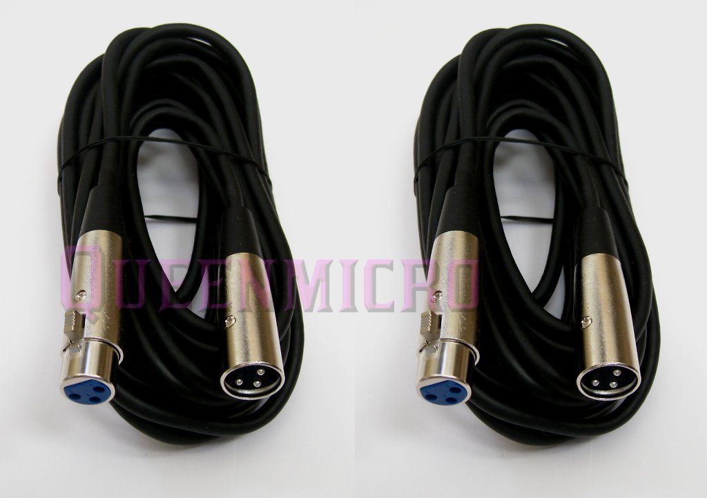 2 x 15FT XLR 3-Pin Male Female Mic Microphone Audio Cord Shielded Balanced Cable