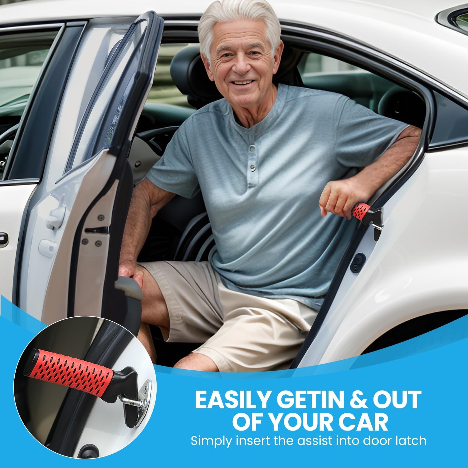 CAidRE 2 Pack Car Door Handle for Elderly, Assist 2 Pack, Red