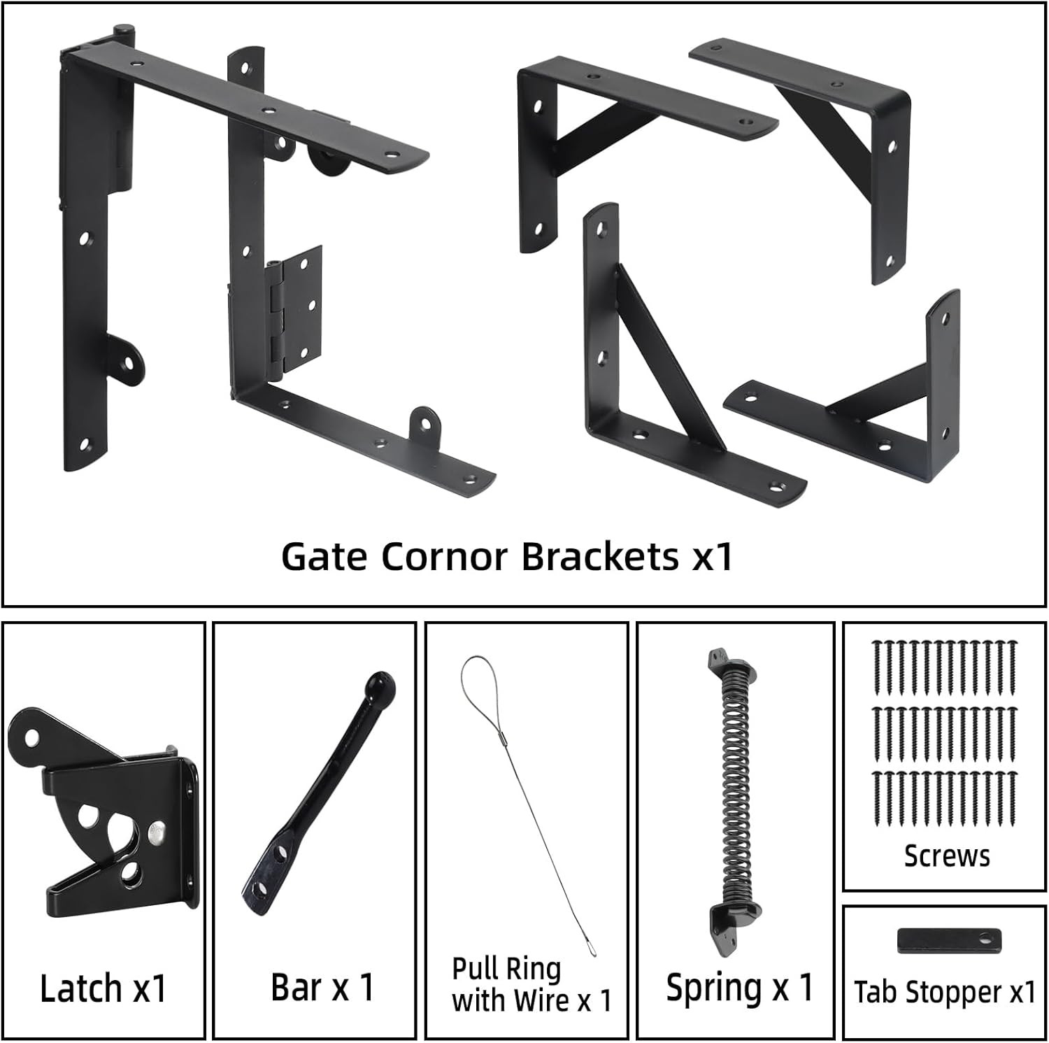 Fence Gate Hardware Kit Anti Sag Corner Brackets Spring Hinge Latch Set
