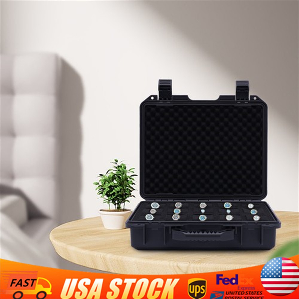 Watch Case for 15 Watches Collectors Display Storage Briefcase Watch Storage Box