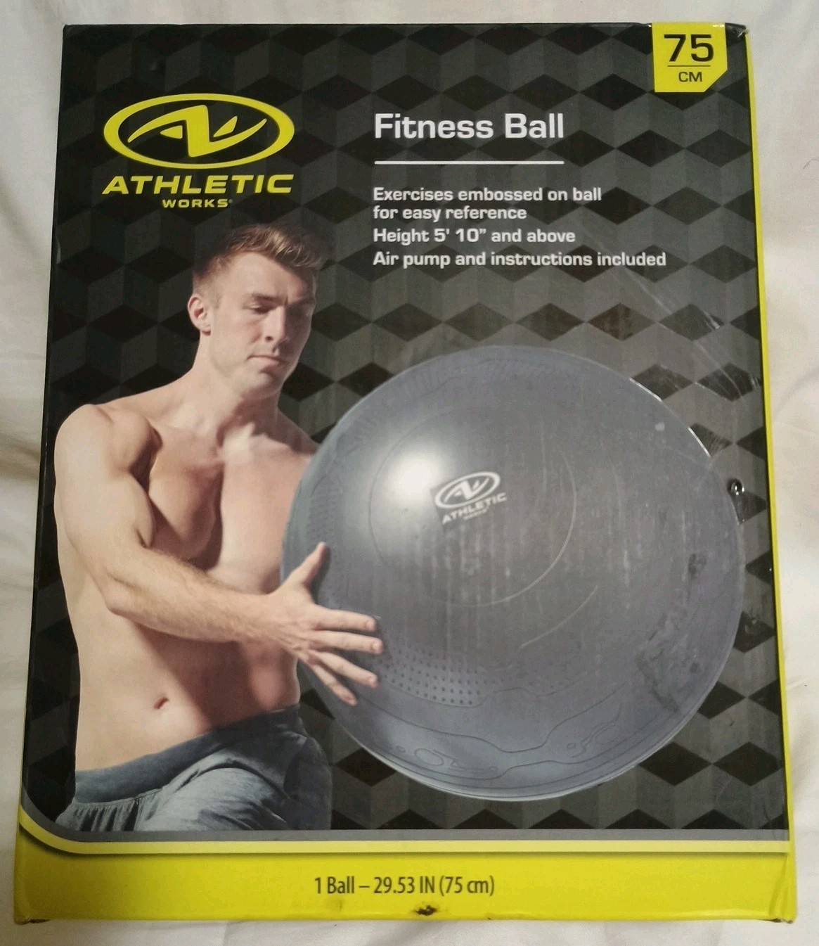 75cm Yoga Fitness Ball Athletic Work NEW BOX w/Air Pump Anti Burst 5'10" & Above