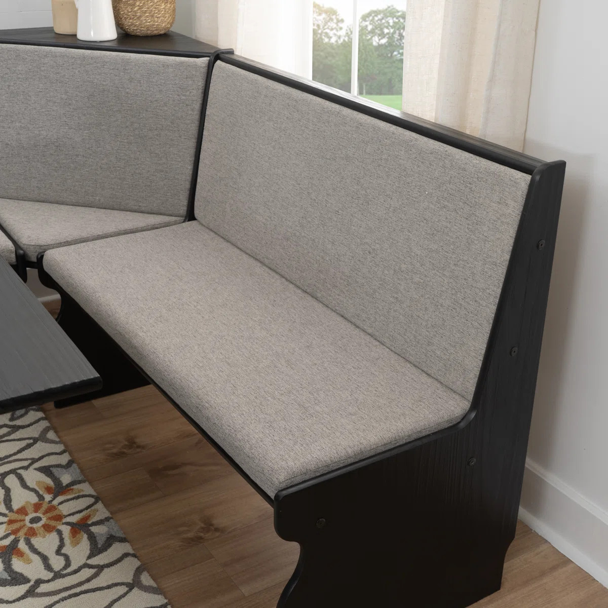 3 pc Gray Black Top Breakfast Nook Dining Set Corner Booth Bench Kitchen Table