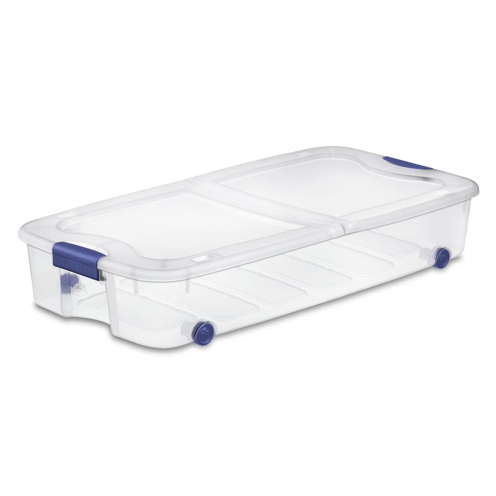 (2 pack) Sterilite 66 Quart Latching Underbed Wheeled Storage Bin, Clear Plastic