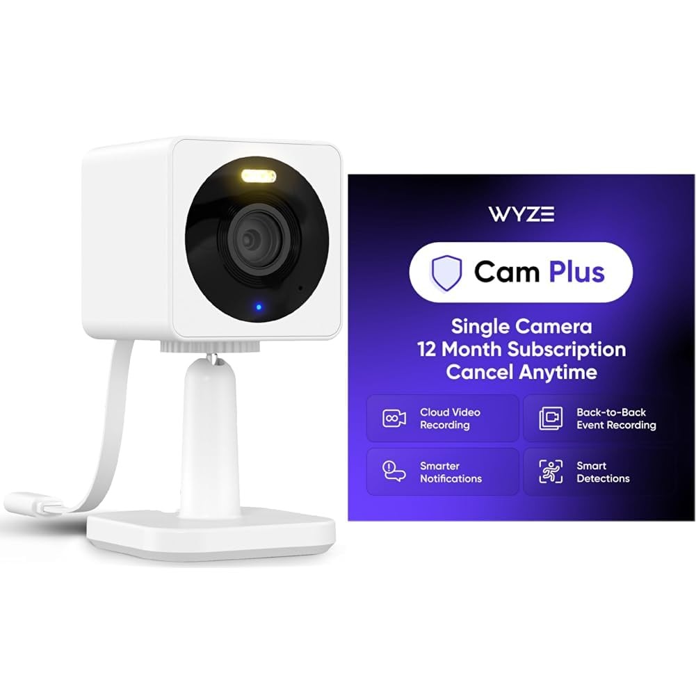 WYZE Cam OG White with Wyze Cam Plus Yearly, Covers 1 Wyze Camera, Auto-Renews a