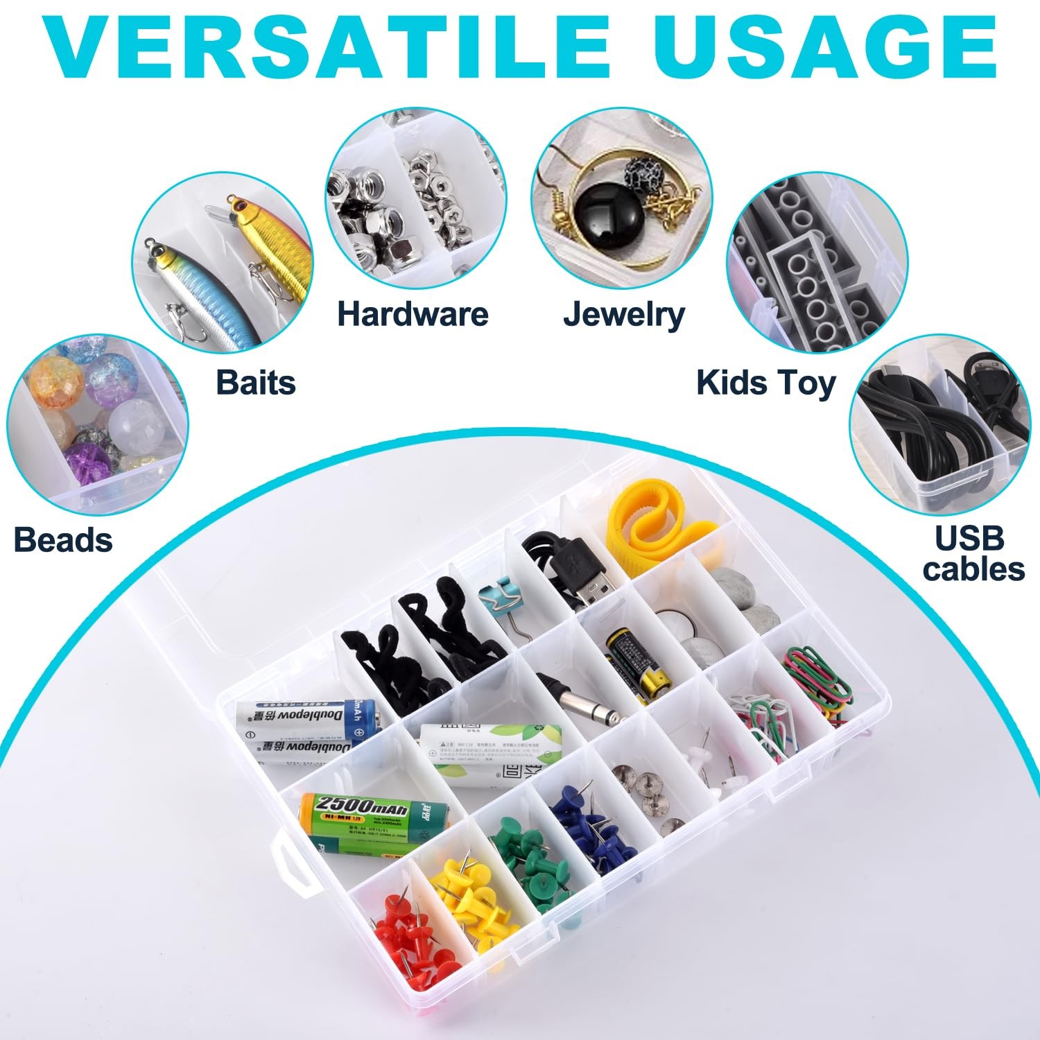 2 Pack 24 Grids Plastic Storage Box Clear Organizing Containers with Adjustab...