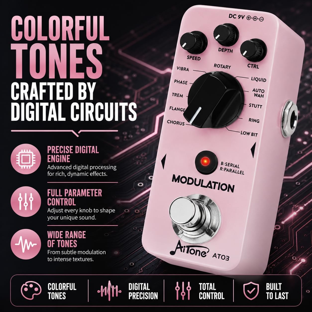 Modulation Pedal for Guitar with Chorus Flanger Tremolo Phaser Vibrato Multi ...