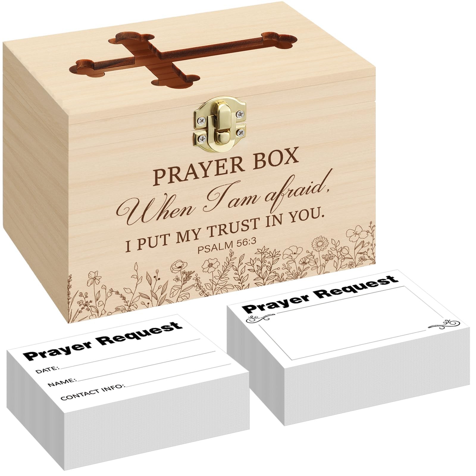Prayer Request Box with 100 Pcs Prayer Cards 6.3 x 4.3 x 4 Inches Wooden Dist