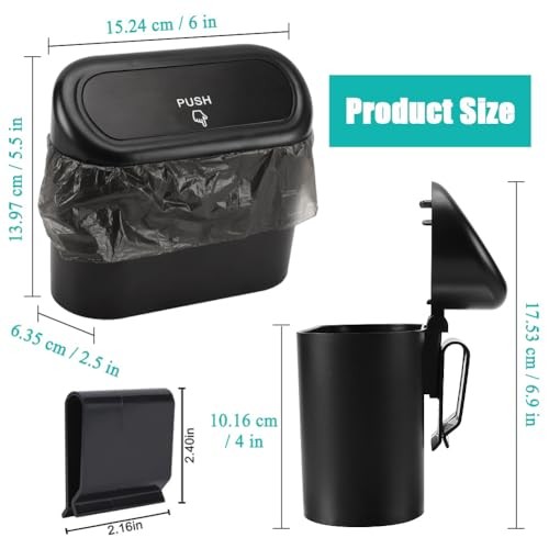 Car Trash Can with Lid, Leakproof Vehicle Garbage Organizer Holder Bin 1 Black