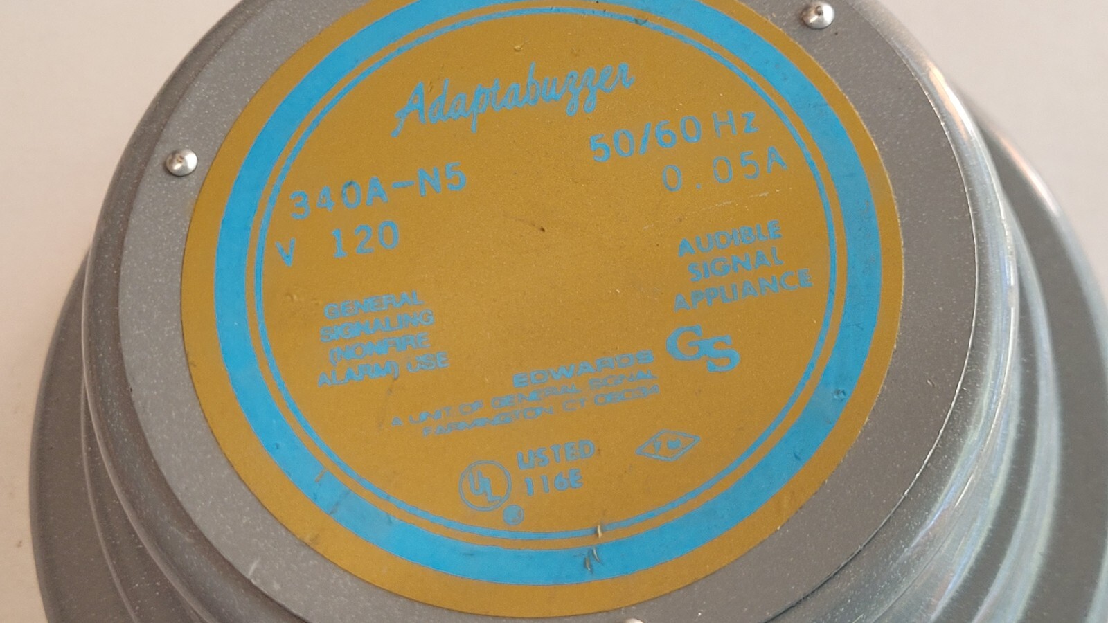 Edwards Adaptabuzzer 340A-N5 120v Audible Signal Device - Missing Backplate